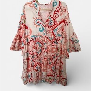 Colorful Bohemian dress with flutter sleeves